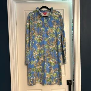 Lilly Pulitzer Skipper Ruffle Blue Thistle Tiger Queen Dress XXL